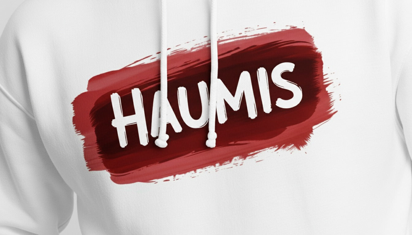 Haumis Signature White Hoodie – Bold Red Brush Design