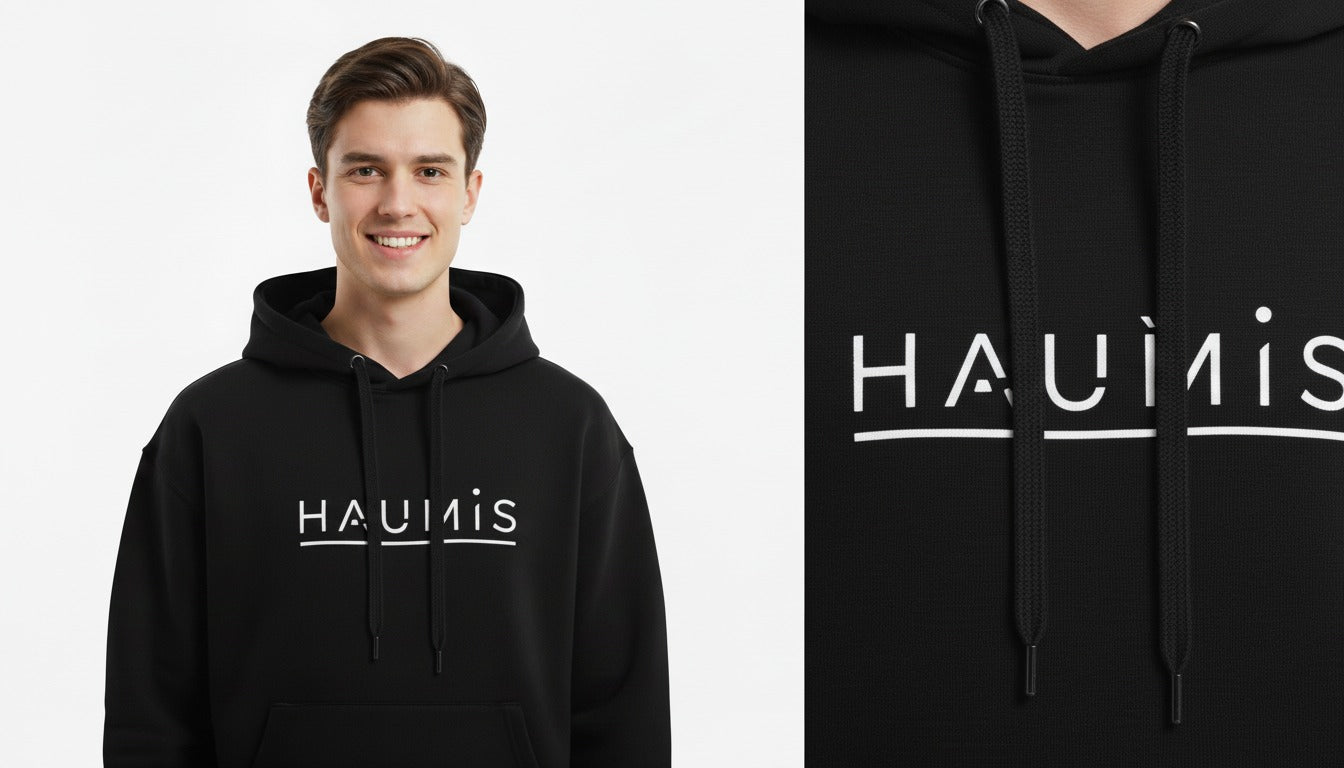 Haumis Black Hoodie – Minimalist Line Logo