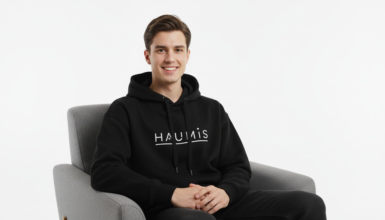 Haumis Black Hoodie – Minimalist Line Logo