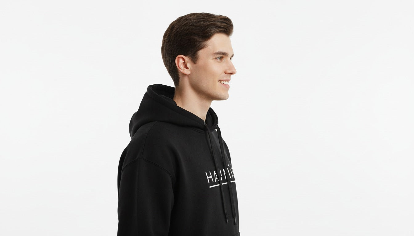 Haumis Black Hoodie – Minimalist Line Logo