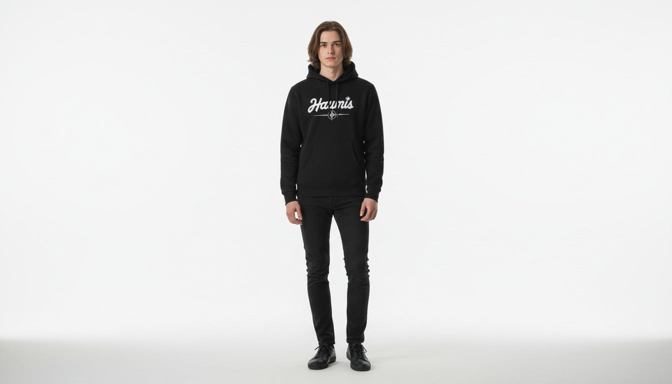 Haumis “Haunts” Black Hoodie – Premium Streetwear with Compass Emblem
